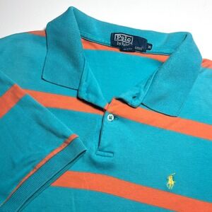Polo Ralph Lauren Vintage Shirt Mens XL Turquoise Orange Large‎ Striped Polo